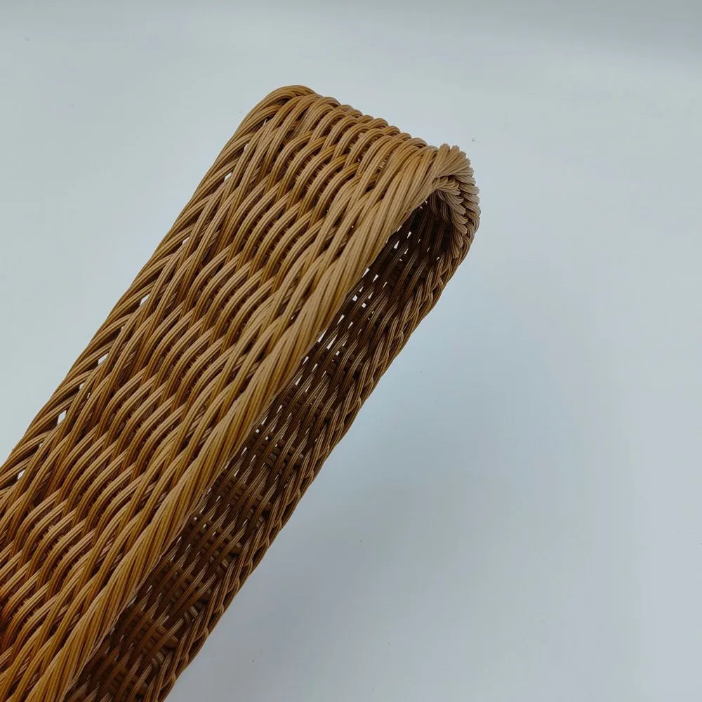 Vintage Rectangle Plastic Imitation Rattan Basket Tabletop Ornament for Home Decor