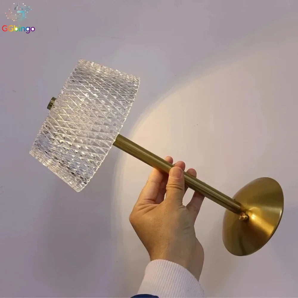 Rechargeable Crystal LED Table Lamp Touch Control Gold Night Light