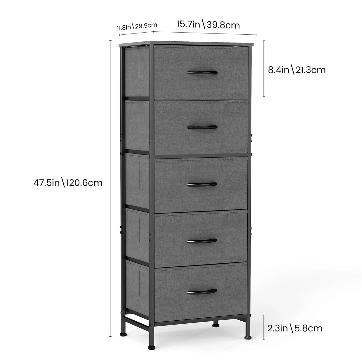 5-Drawer Fabric Tall Dresser with Steel Frame and Wooden Top