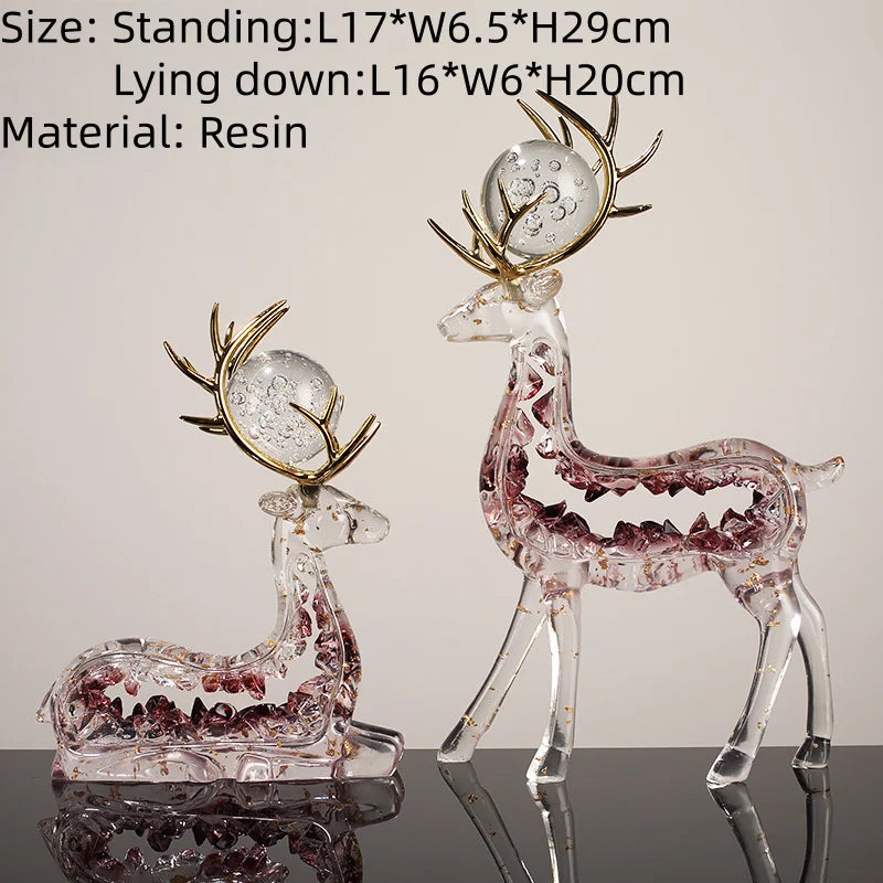 Modern Luxury Transparent Elk Resin Statue Tabletop Ornament for Home Decor