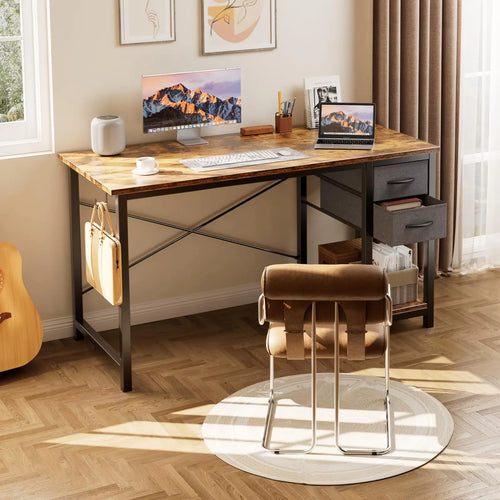 120 cm Computer Desk with 2 Drawers Study Office Gaming Table Adjustable Position Modern Work Table