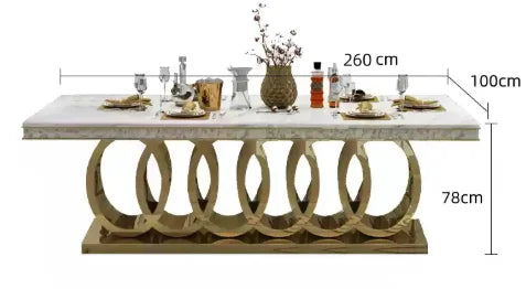 160cm Modern Dining Table Set with 6 Chairs Gold Metal Base Marble Top