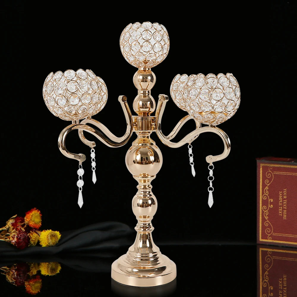 Modern Luxury 5-Arm Crystal Candle Holder Tabletop Ornament for Home Decor