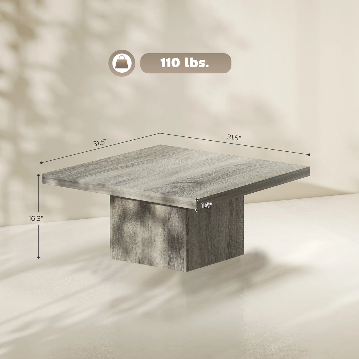 80cm Modern Square Wooden Coffee Table with Gray Wood Grain Finish