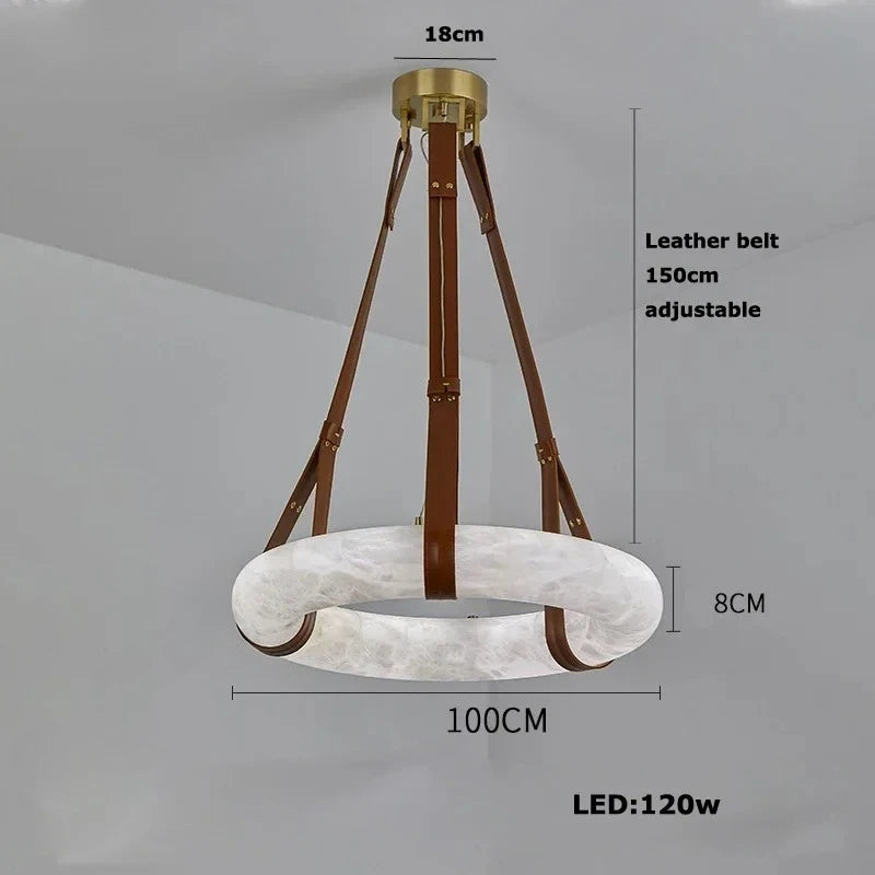 Modern Imitation Marble Resin LED Pendant Light Circular Ring Dining Room Living