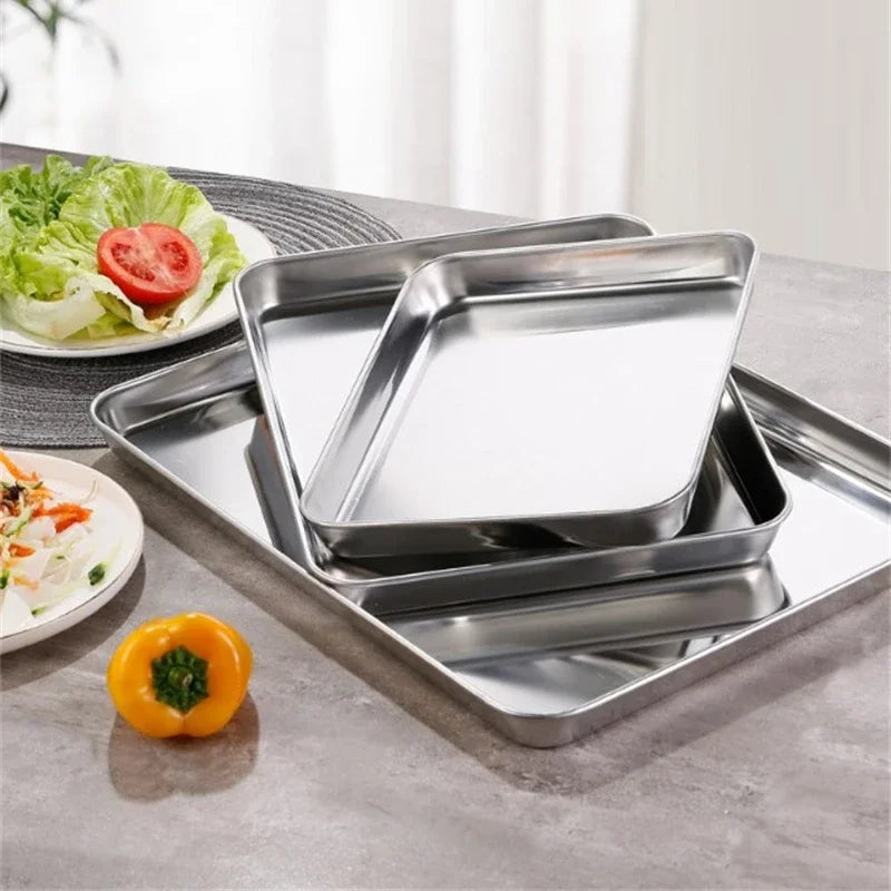 Modern Rectangle Stainless Steel Food Storage Serving Tray for Home Decor