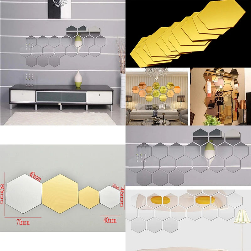 Modern 3D Hexagon Honeycomb Acrylic Mirror Wall Stickers for Home Decor
