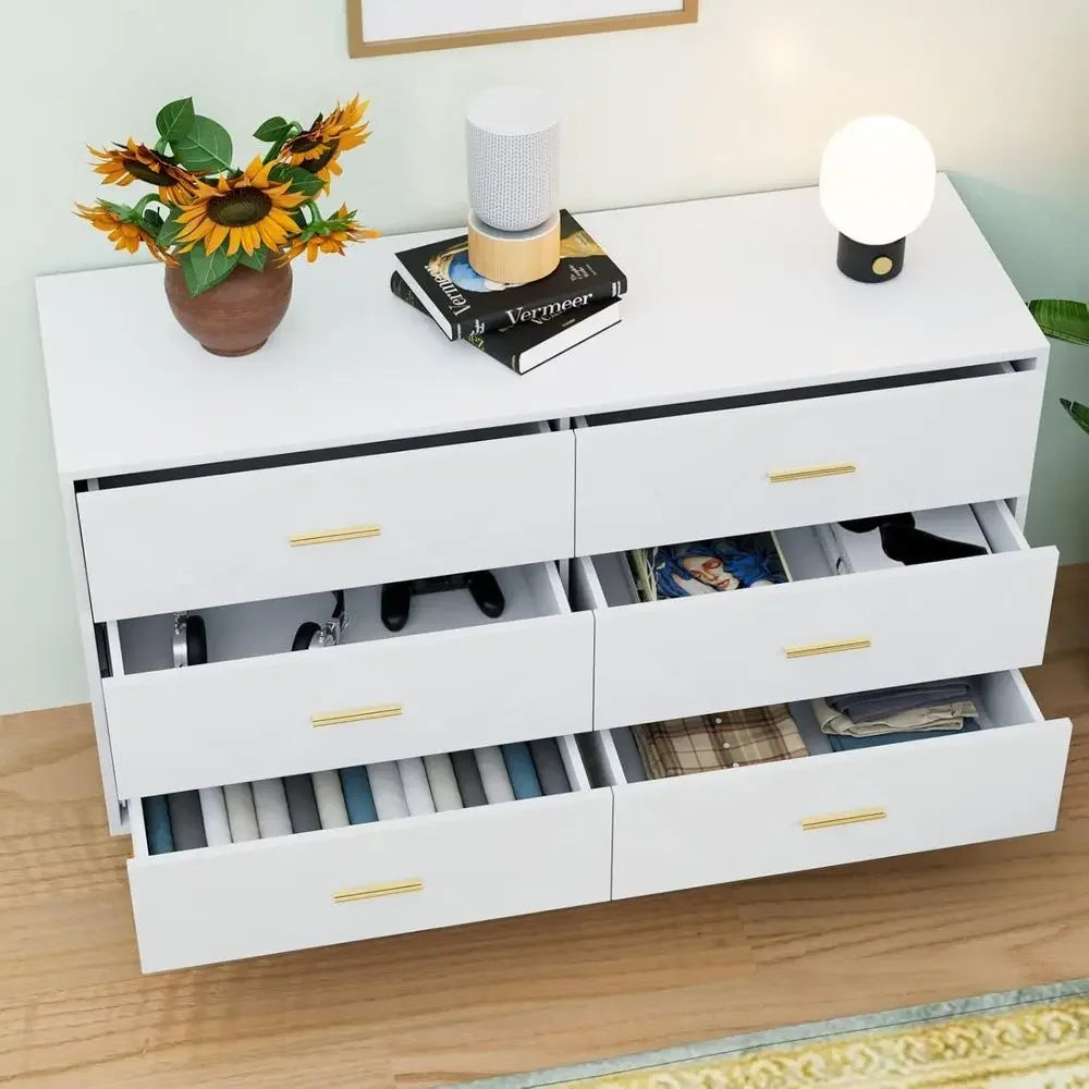Modern White 3-Piece Bedroom Set 6-Drawer Dresser with Nightstands