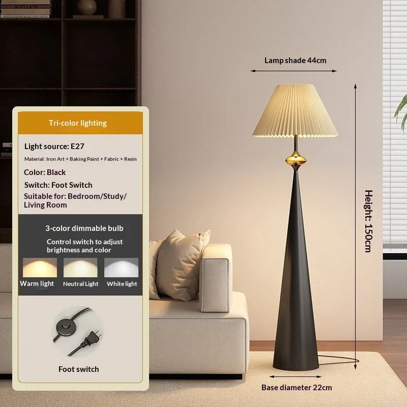Zen Wabi Sabi Floor Lamp with Fabric Shade for Living Room Bedroom