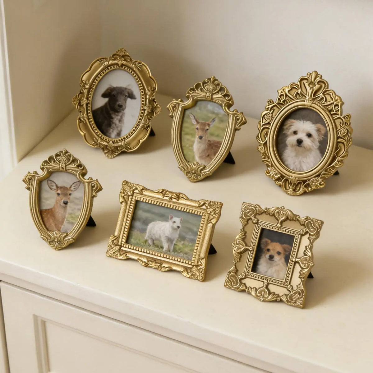 Vintage Miniature Resin Picture Frames Set Bronze Gold Wall Table Decor 5-Pack