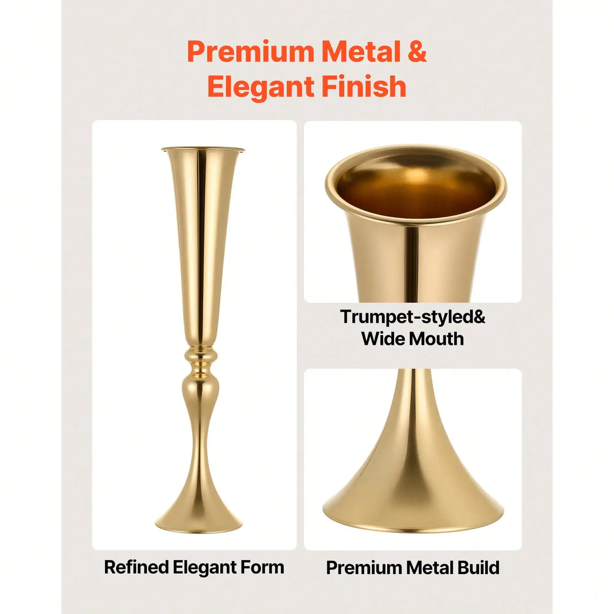 Modern Trumpet Metal Flower Vase for Tabletop Decor