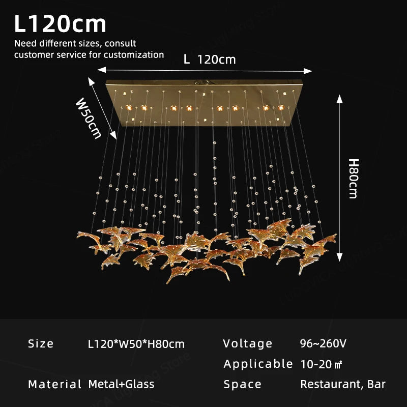 Modern Maple Leaf Glass LED Pendant Light Kitchen Island Dining Table Chandelier