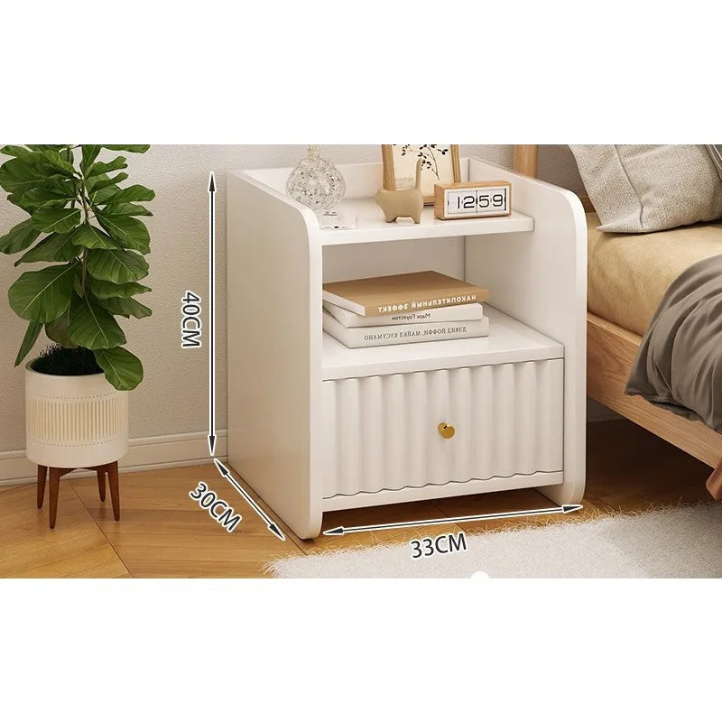 Modern Kids Bedside Table Cute Cream Style Bedroom Storage Locker Nightstand