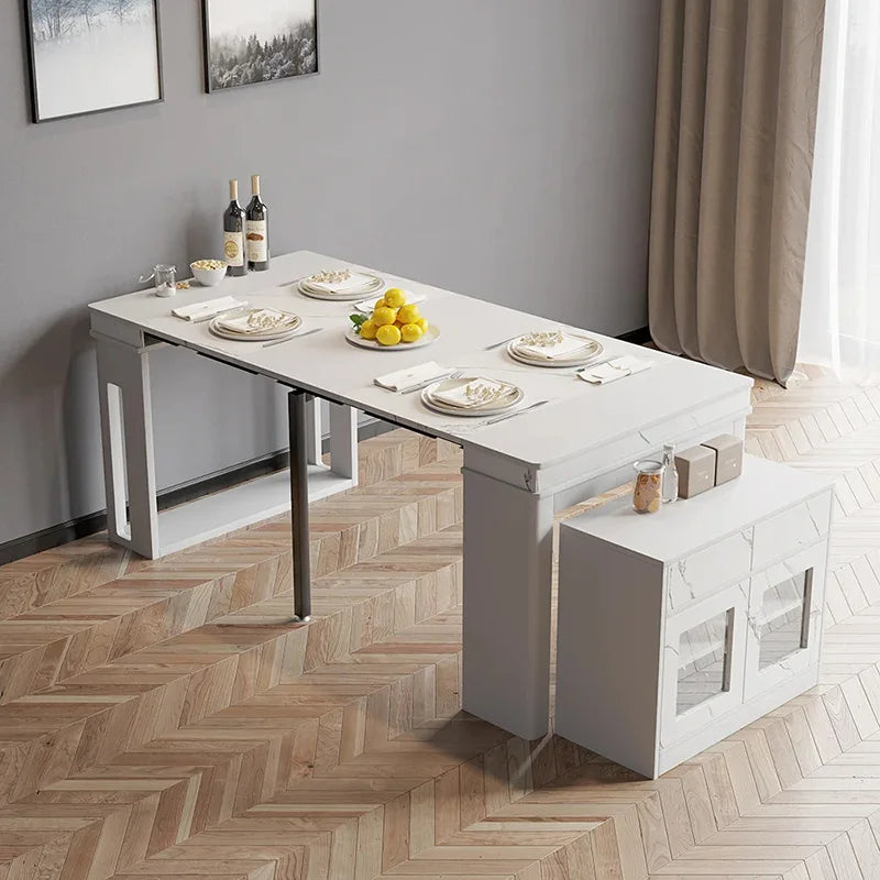 Modern Multifunctional Extendable Dining Table with Storage Cabinet Space Saving