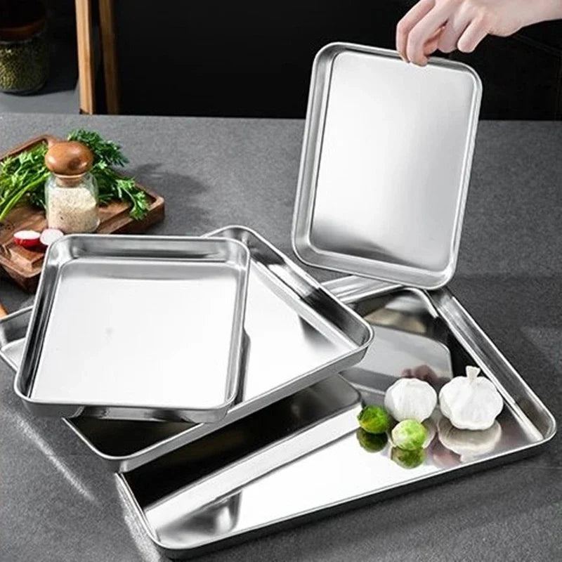 Modern Rectangle Stainless Steel Food Storage Serving Tray for Home Decor