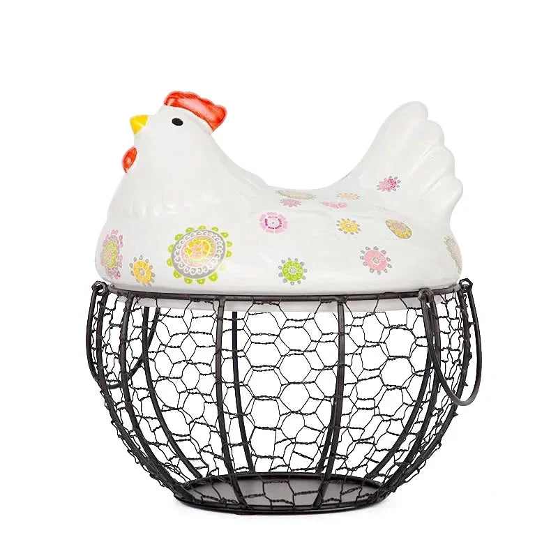 Ceramic Hen Kitchen Garlic Bread Storage Basket Container