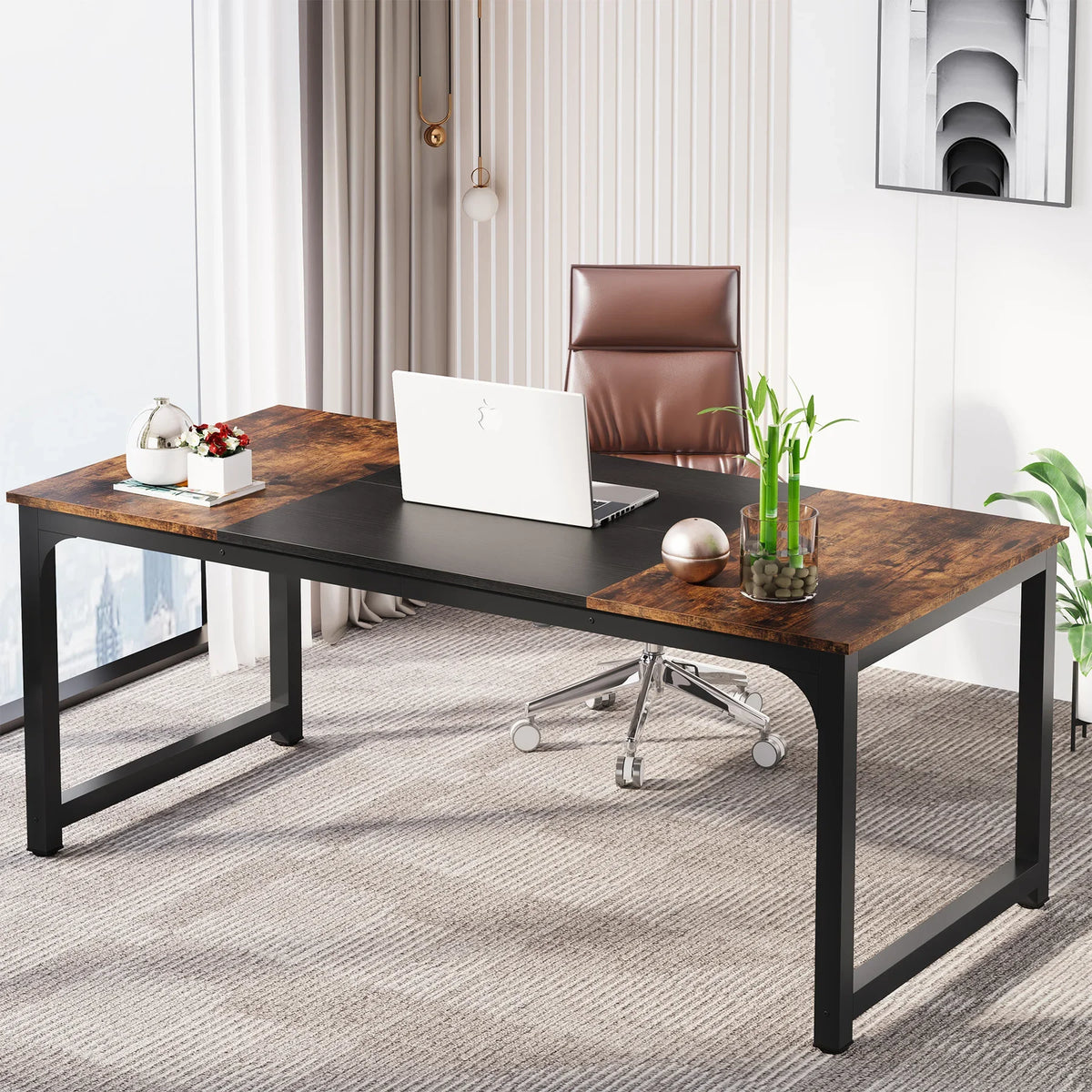 180 cm Large Computer Desk Office Table Study Writing Workstation for Home Office