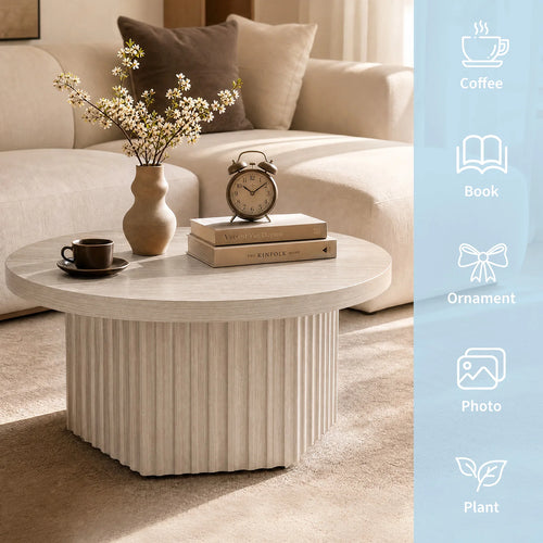 80 cm Round Fluted Drum Coffee Table with MDF Top for Living Room Apartment