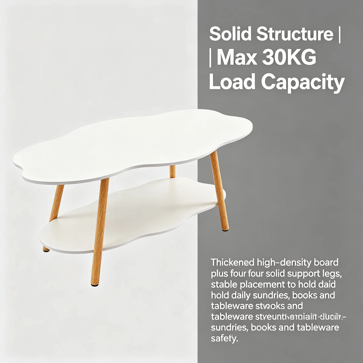 2-Tier Modern Cloud-Shaped Coffee Table with Bottom Shelf White