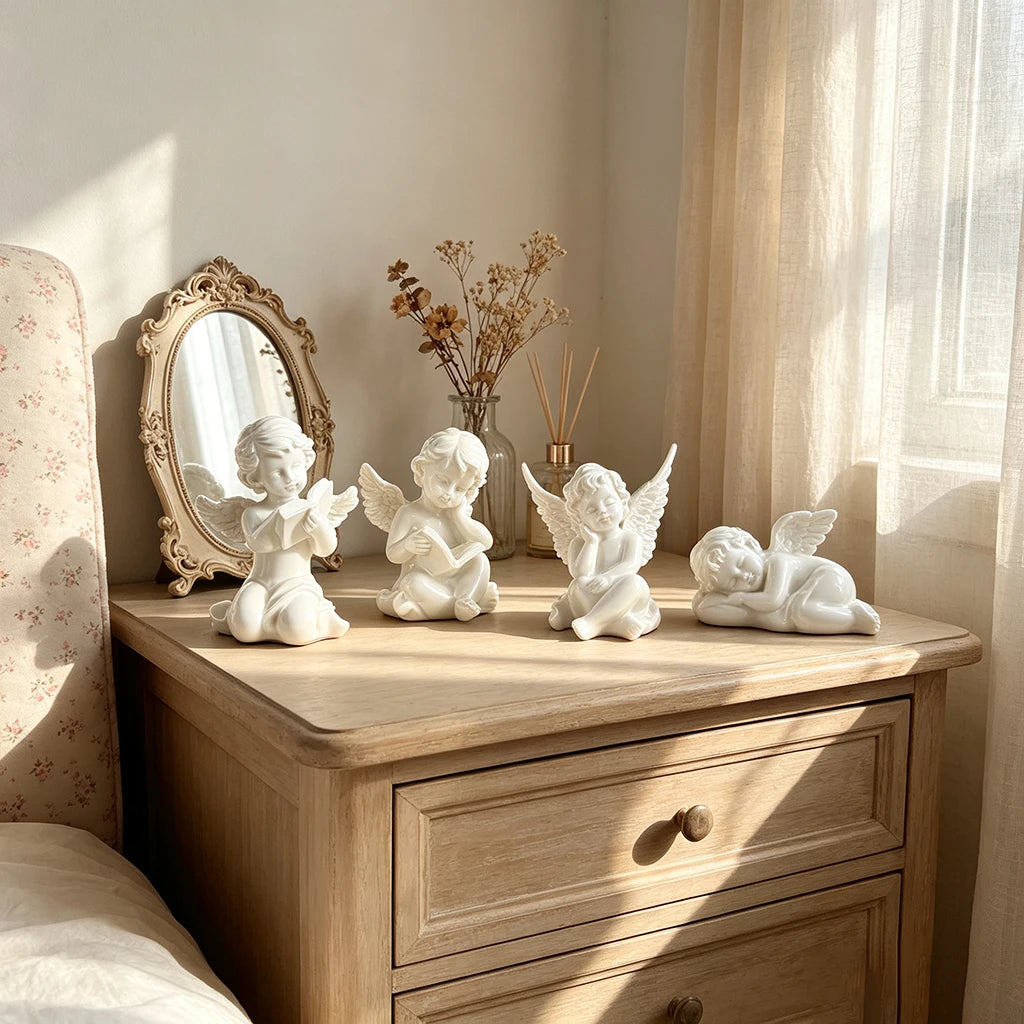 Vintage European Angel Resin Statue Tabletop Ornament for Home Decor