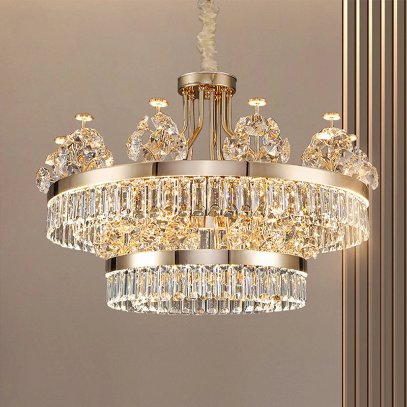 Postmodern Double-Layer Crystal LED Pendant Light for Living Room Villa