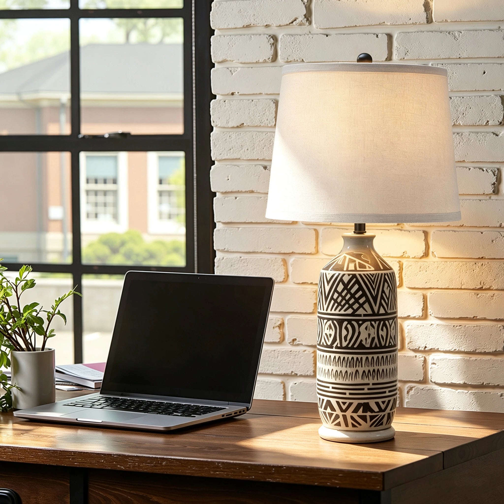 Nordic Ceramic Bedside Table Lamp White Reflective Cloth Shade