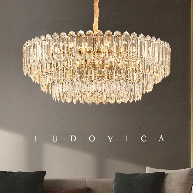 Modern LED Ceiling Hanging Lamp Living Room Designer Luxury Circular Dining Table Pendant Lighting Crystal High Chandelier