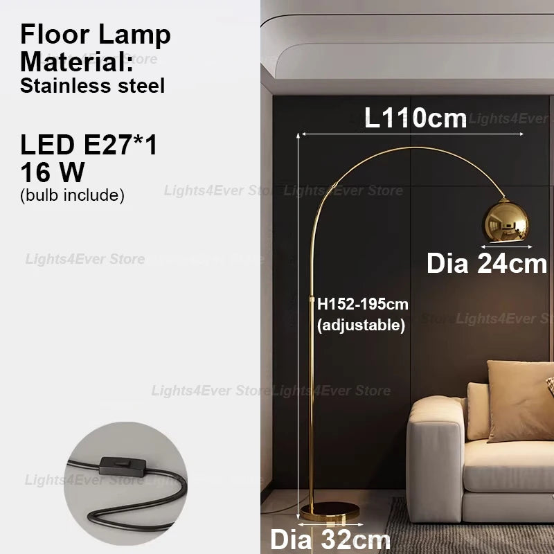 Modern LED E27 Dimmable Stainless Steel Floor Lamp
