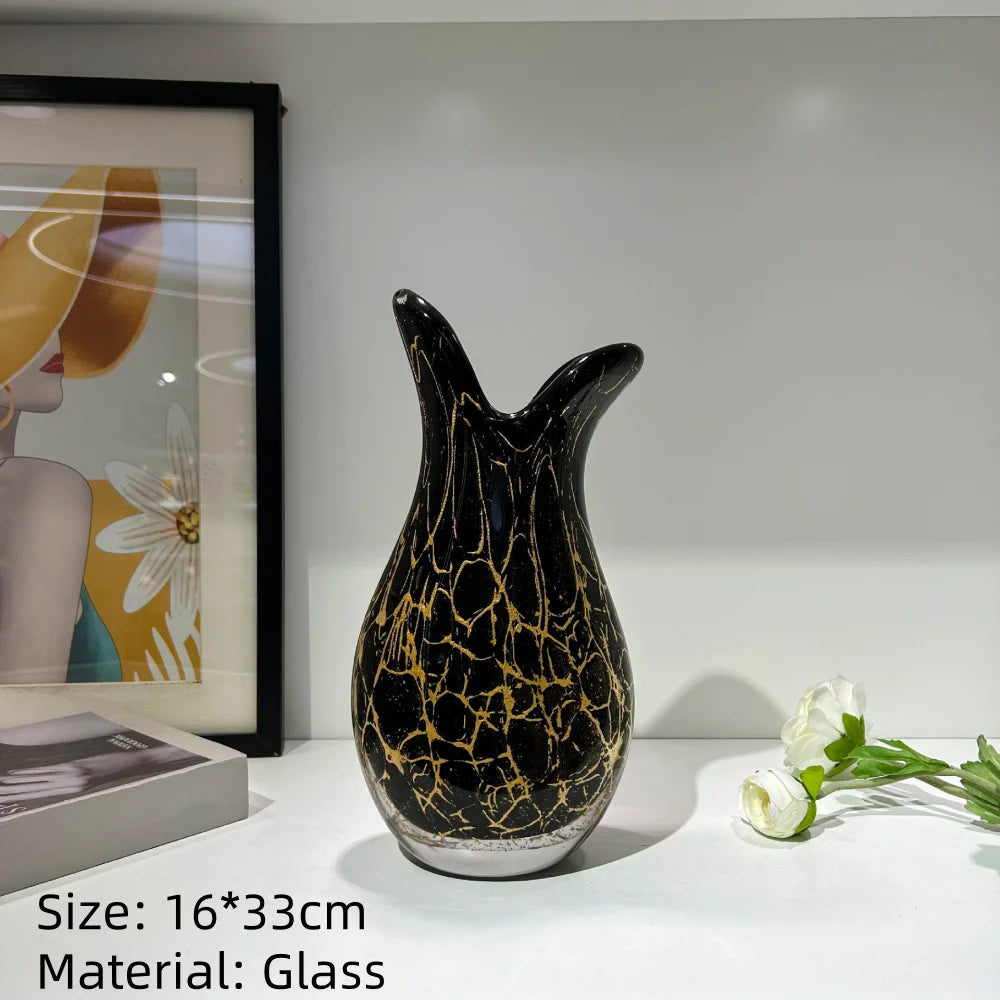 Modern Hand Blown Glass Flower Vase Tabletop Ornament for Home Decor
