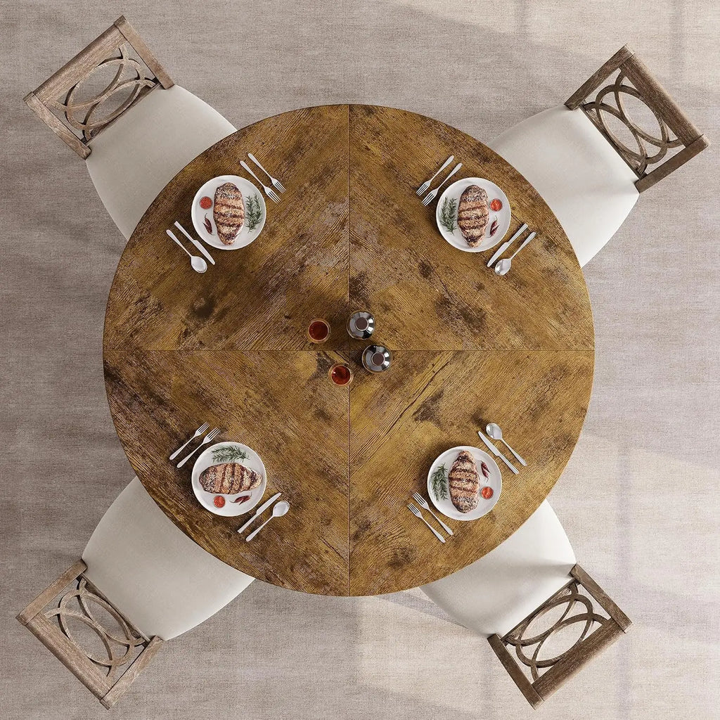 119.4cm Round Dining Table for 4 to 6 People Wooden Pedestal Base Farmhouse