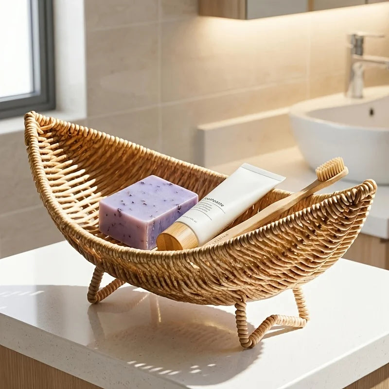 Nordic Woven Plastic Storage Basket for Tabletop Decor
