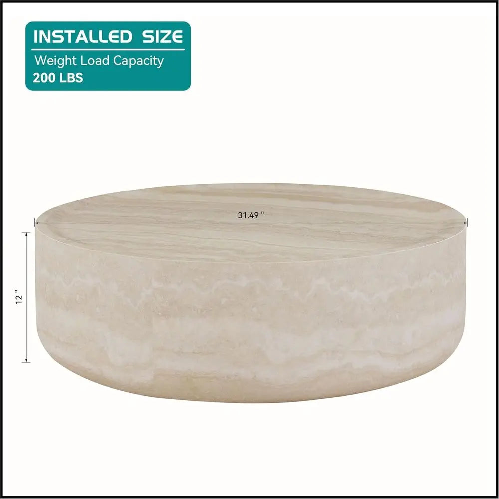80cm Modern Round Coffee Table Concrete Texture Minimalist Drum Base