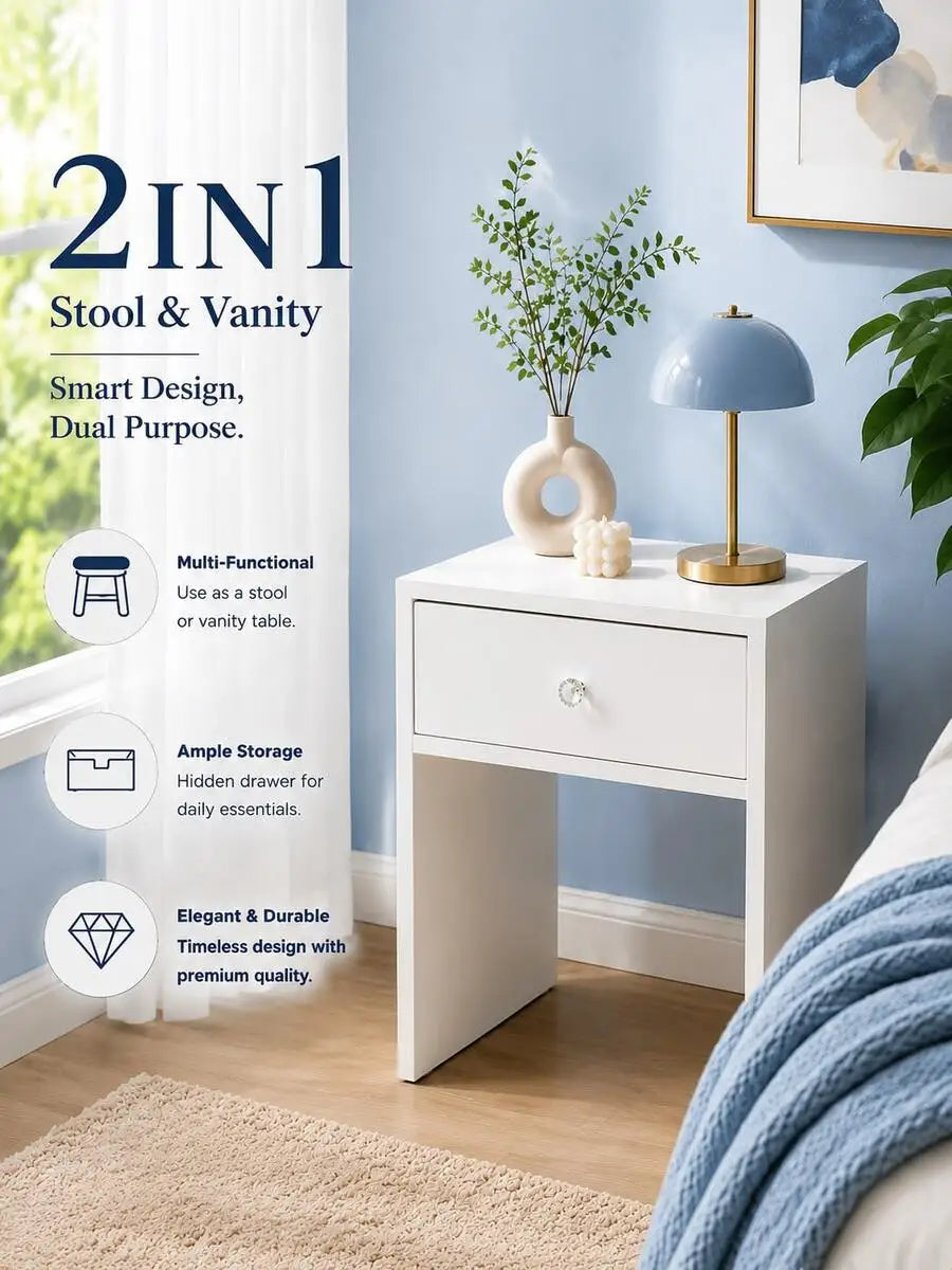 Modern 53 cm 2-in-1 Storage Stool Nightstand Bedside Table End Table