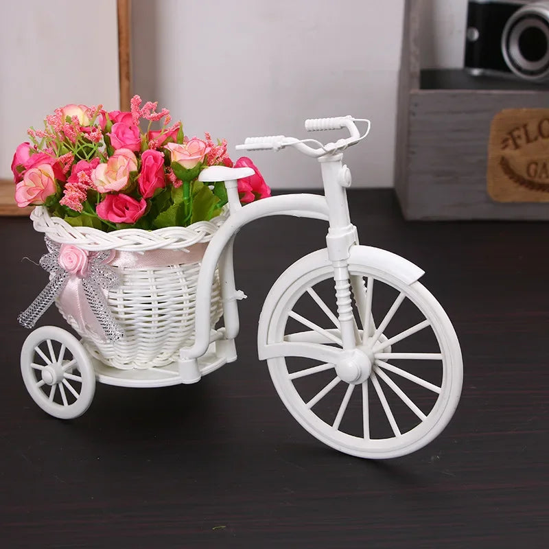 Creative Tricycle Flower Basket Tabletop Ornament for Home Decor