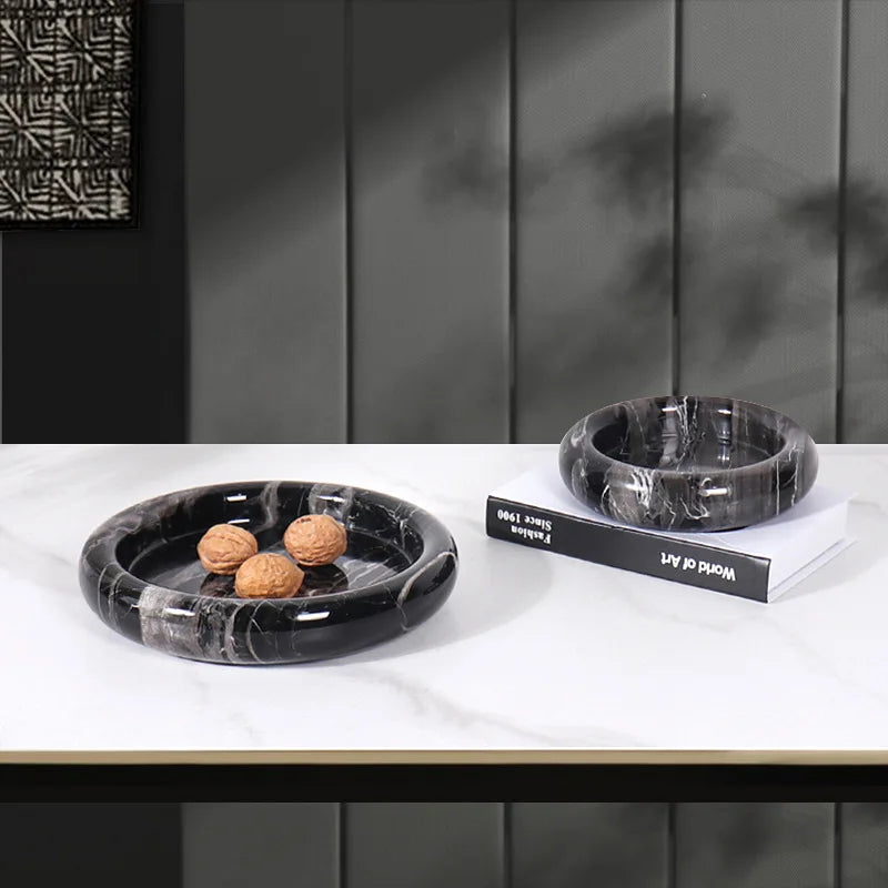 Creative Round Marble Fruit Plate Tabletop Ornament for Home Decor