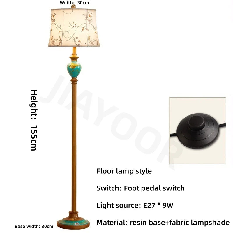 European Luxury Retro Fabric Floor Lamp with Storage Rack LED