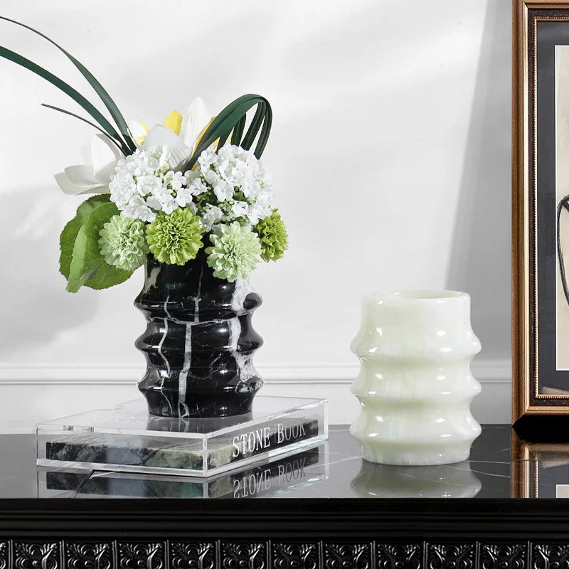 Modern Marble Small Flower Vase Decorative Desktop Display Ornament