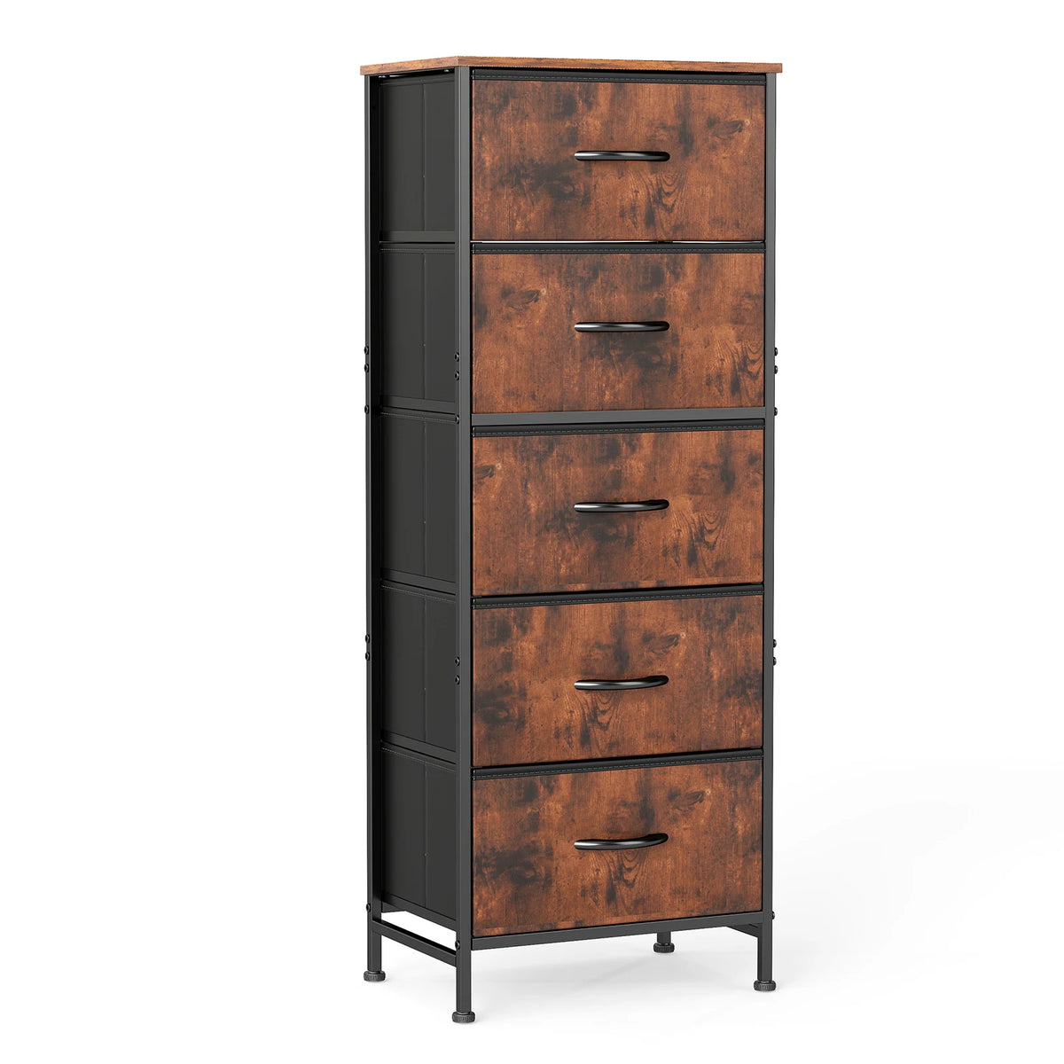 5-Drawer Fabric Tall Dresser with Steel Frame and Wooden Top