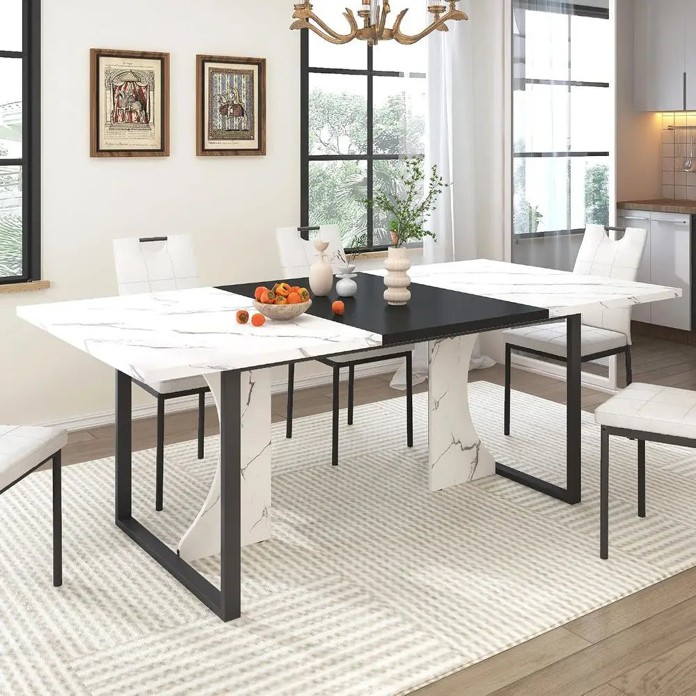 180.3cm Dining Table Set with 6 Upholstered Chairs Wooden Kitchen