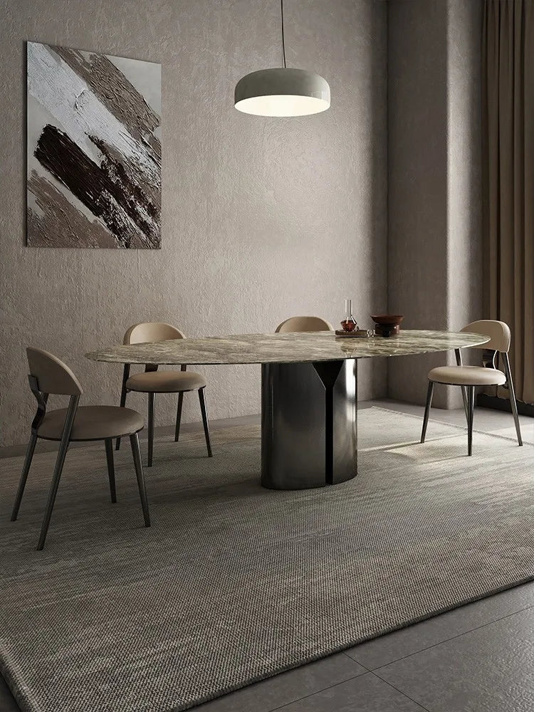 Luxury Oval Marble Dining Table with Heat Proof Top and Steel Base