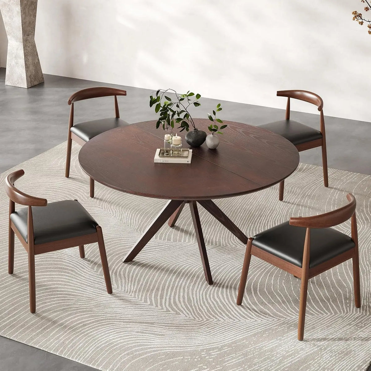 120cm Modern Round Wood Dining Table for 4 Kitchen Desk DT002