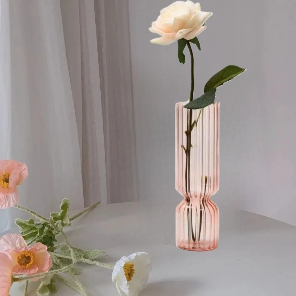 Creative Striped Glass Flower Vase Tabletop Ornament for Home Decor