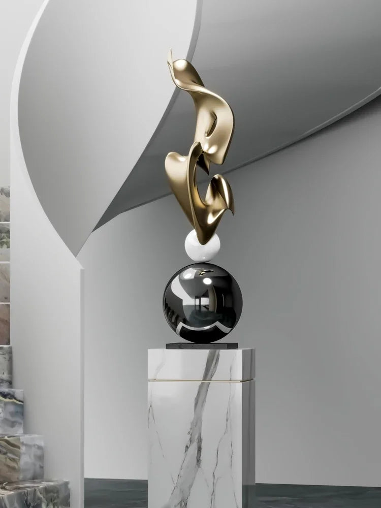 Modern Electroplated Geometric Resin Statue Ornament for Living Room Decor