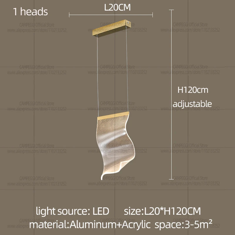 Modern LED Chandelier Aluminum Acrylic Pendant Light for Living Room