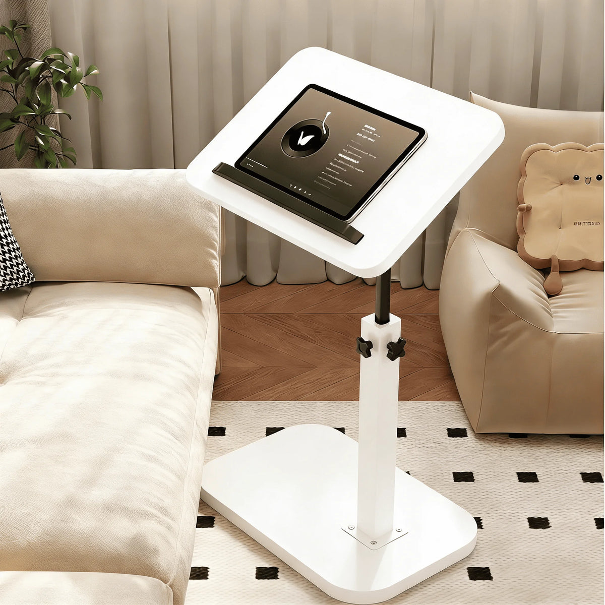 Portable L-Shape Folding Computer Desk with Metal Frame Side Table Workstation