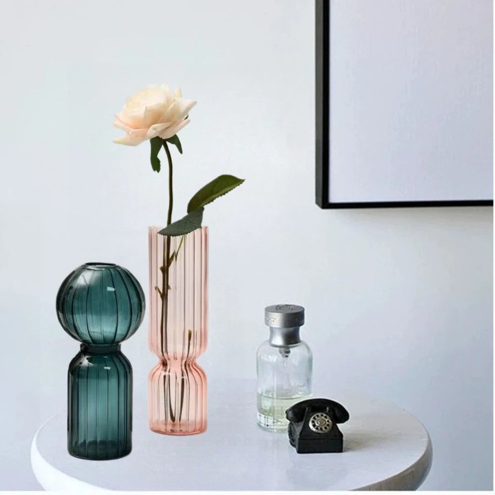 Creative Striped Glass Flower Vase Tabletop Ornament for Home Decor