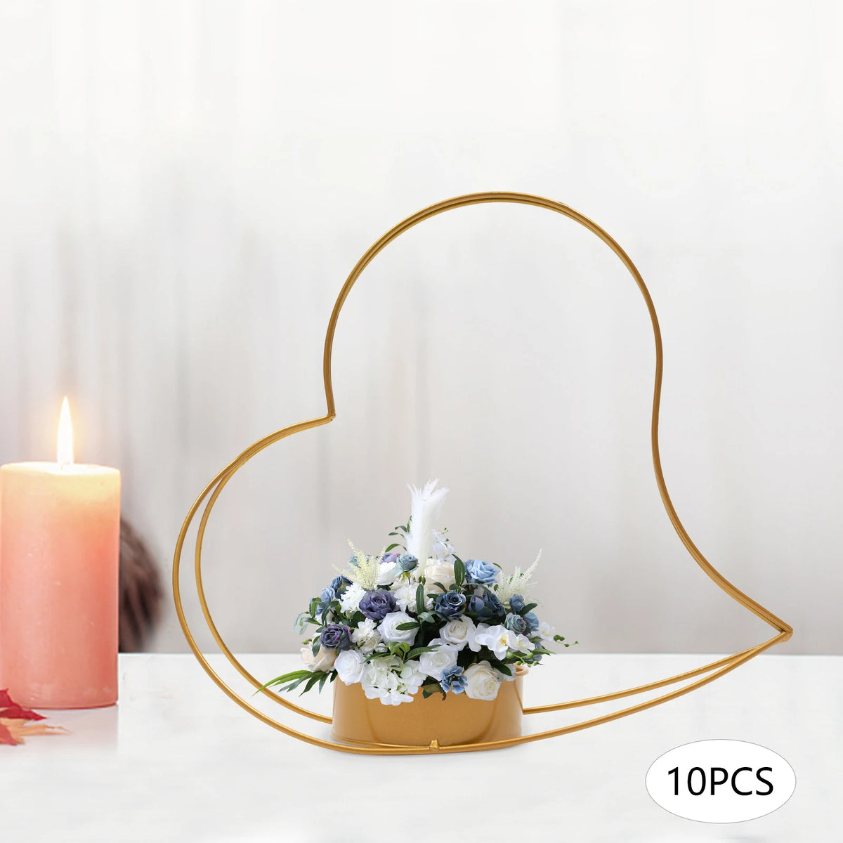 Romantic Iron Floral Basket Stand for Tabletop Decor