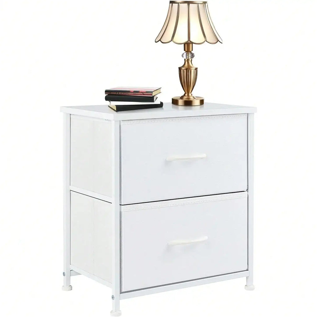 51cm Modern 2-Drawer Nightstand Wooden Bedside Table with Fabric Drawers