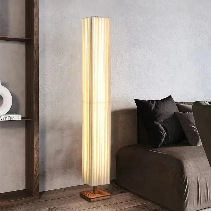 Modern Japanese Wabi Sabi Wood and Fabric LED Floor Lamp for Living Room Bedroom