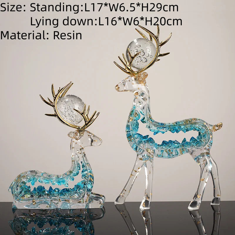 Modern Transparent Gold Foil Elk Sculpture Tabletop Figurine for Home Decor
